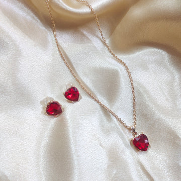 Red heart pendant with earings