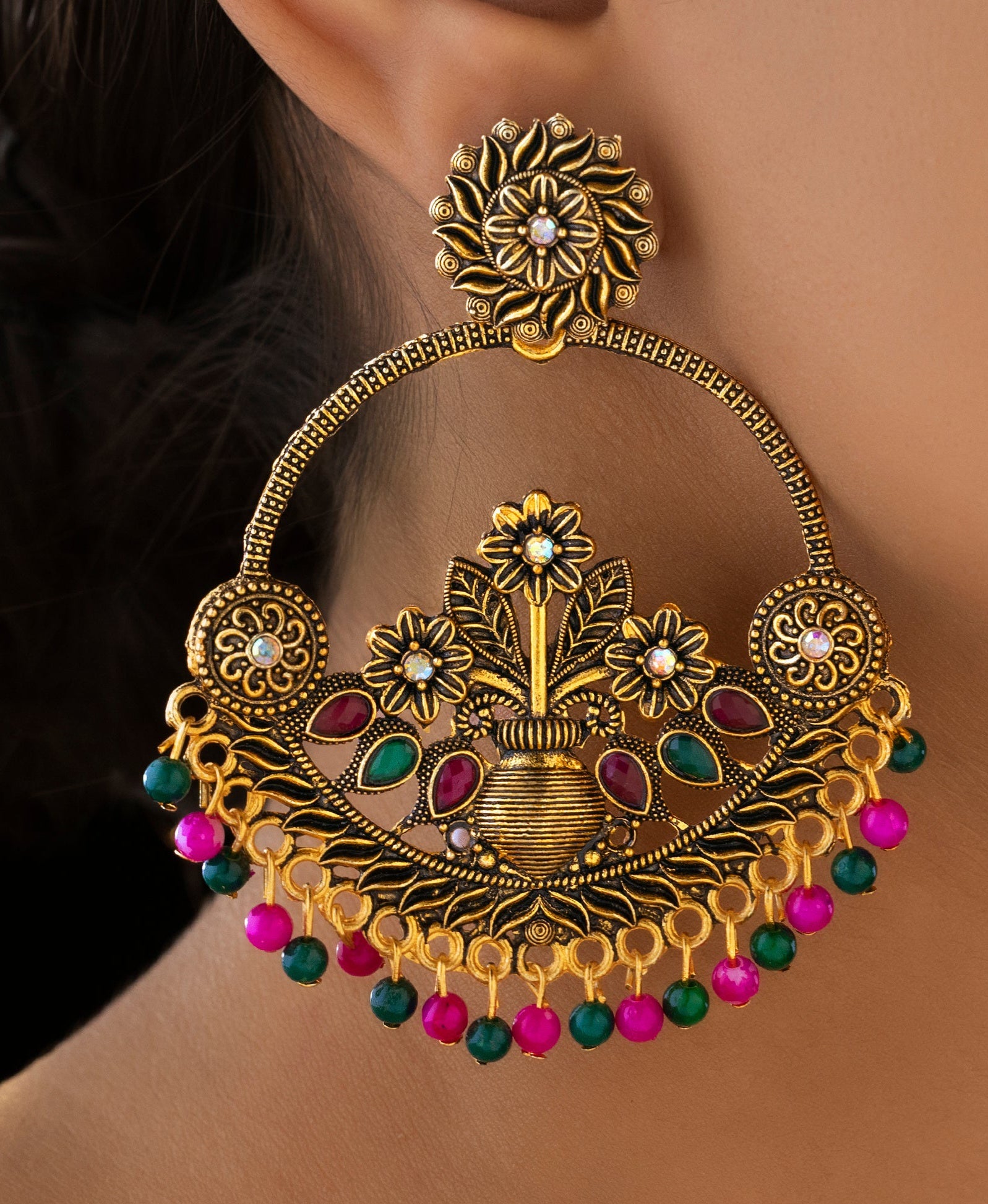 Long Green and Pink Bead Earings