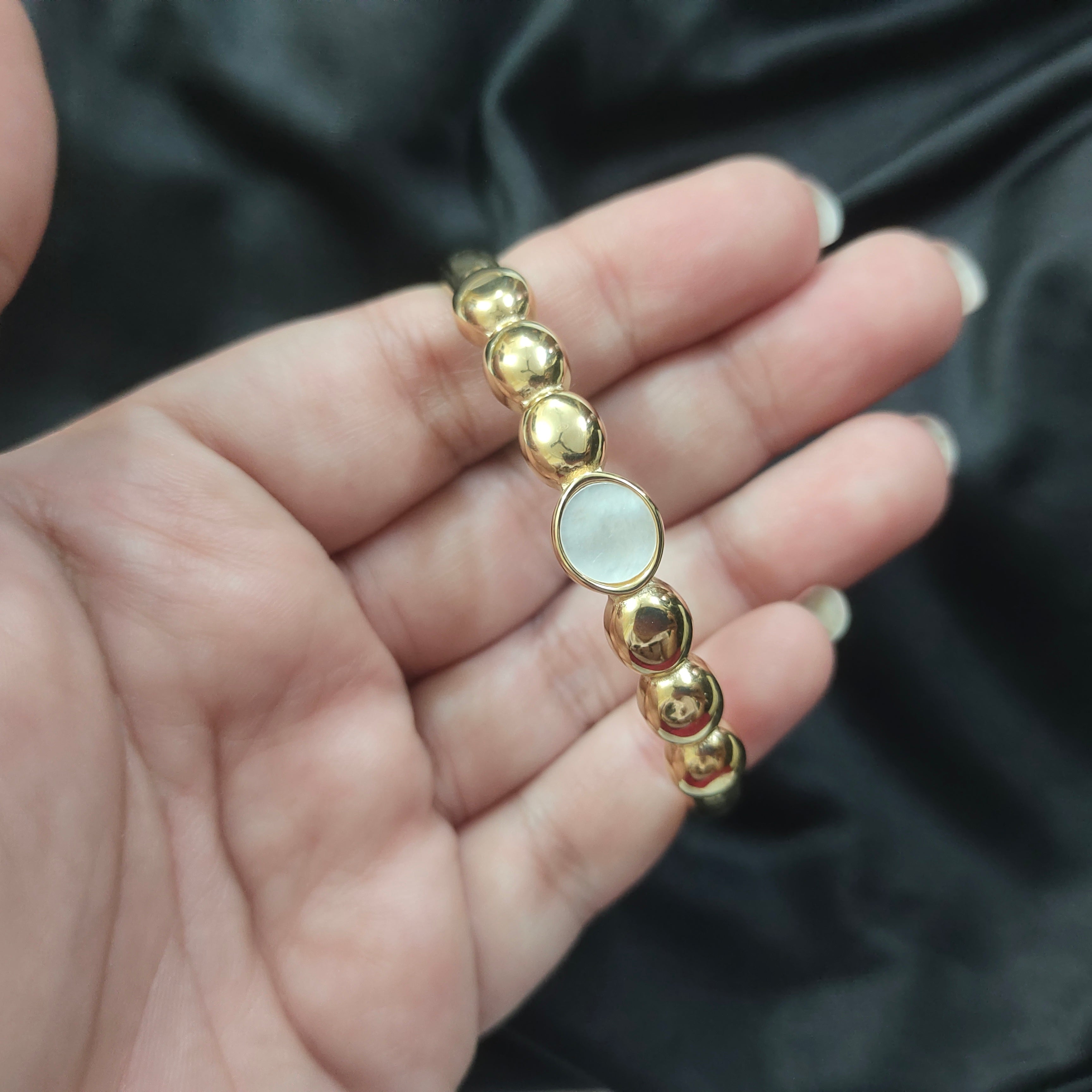 Golden White Ceramic Design Bracelet