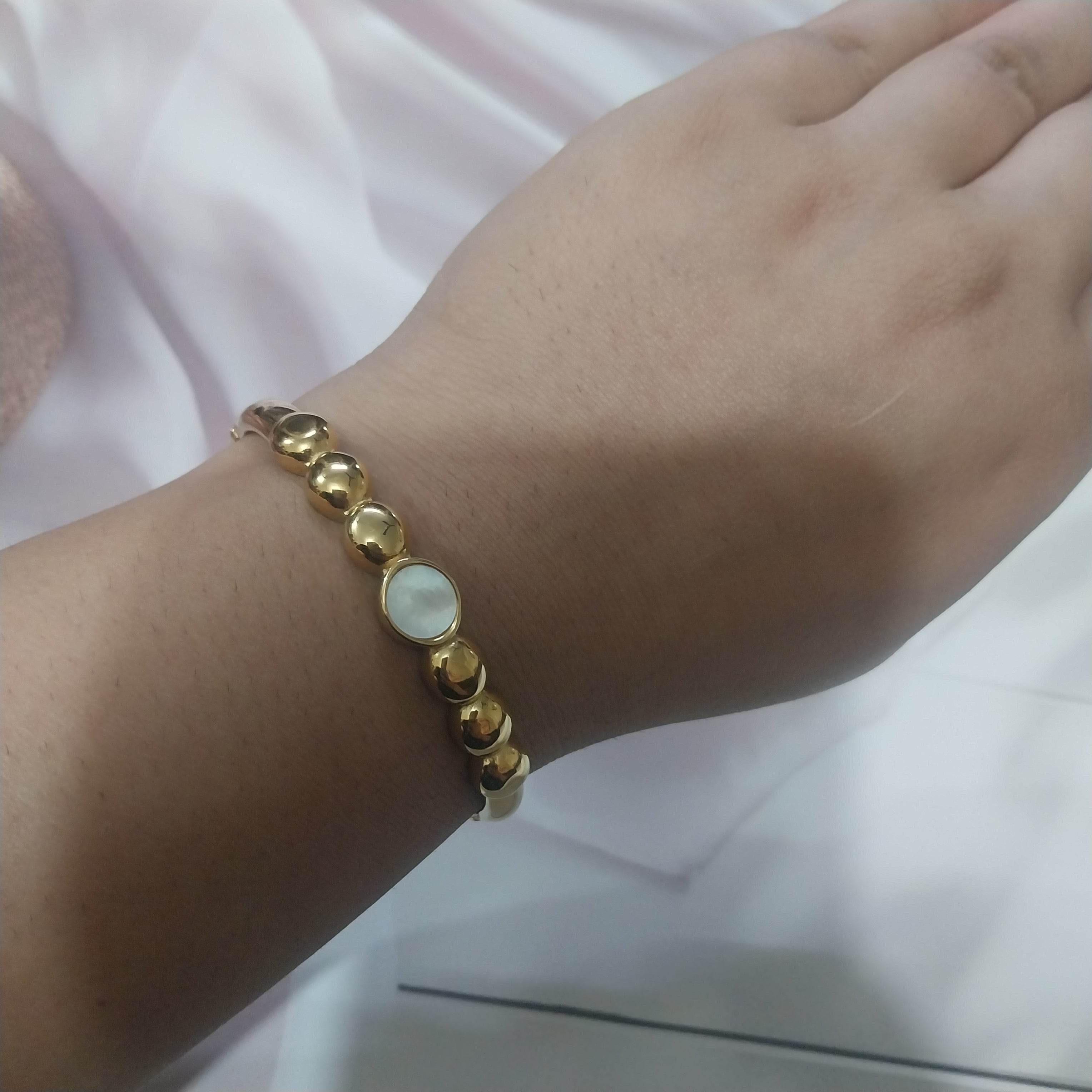 Golden White Ceramic Design Bracelet