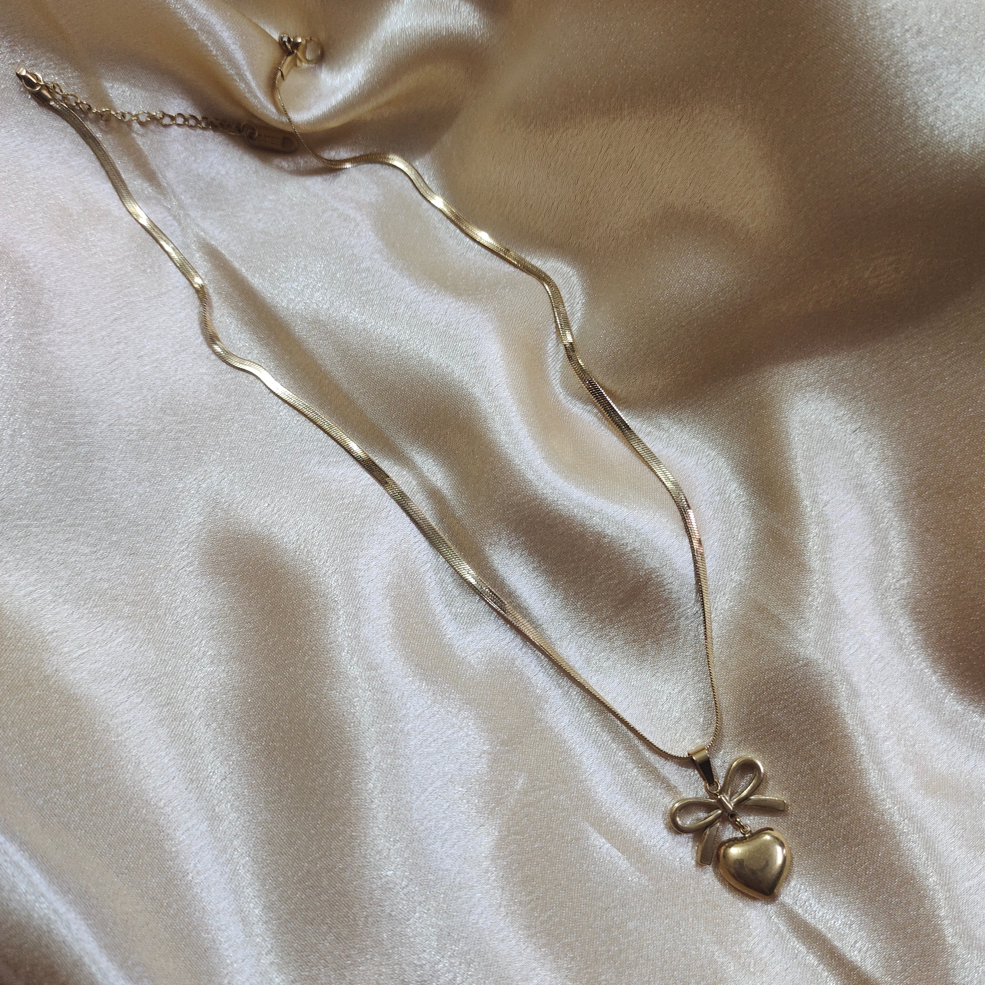 Golden Heart Bow Pendant