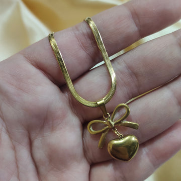 Golden Heart Bow Pendant