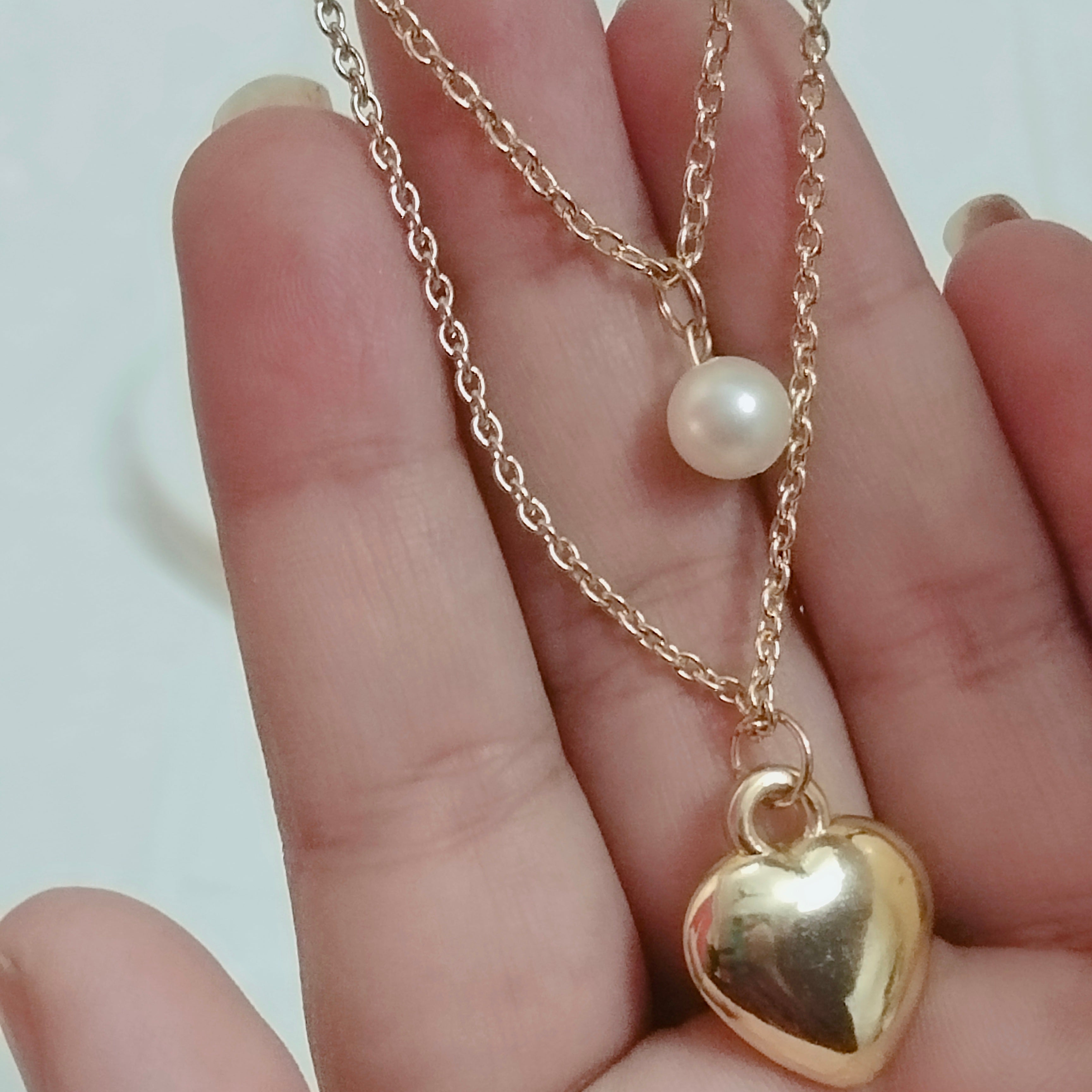 Double Layer Heart and Pearl Pendant