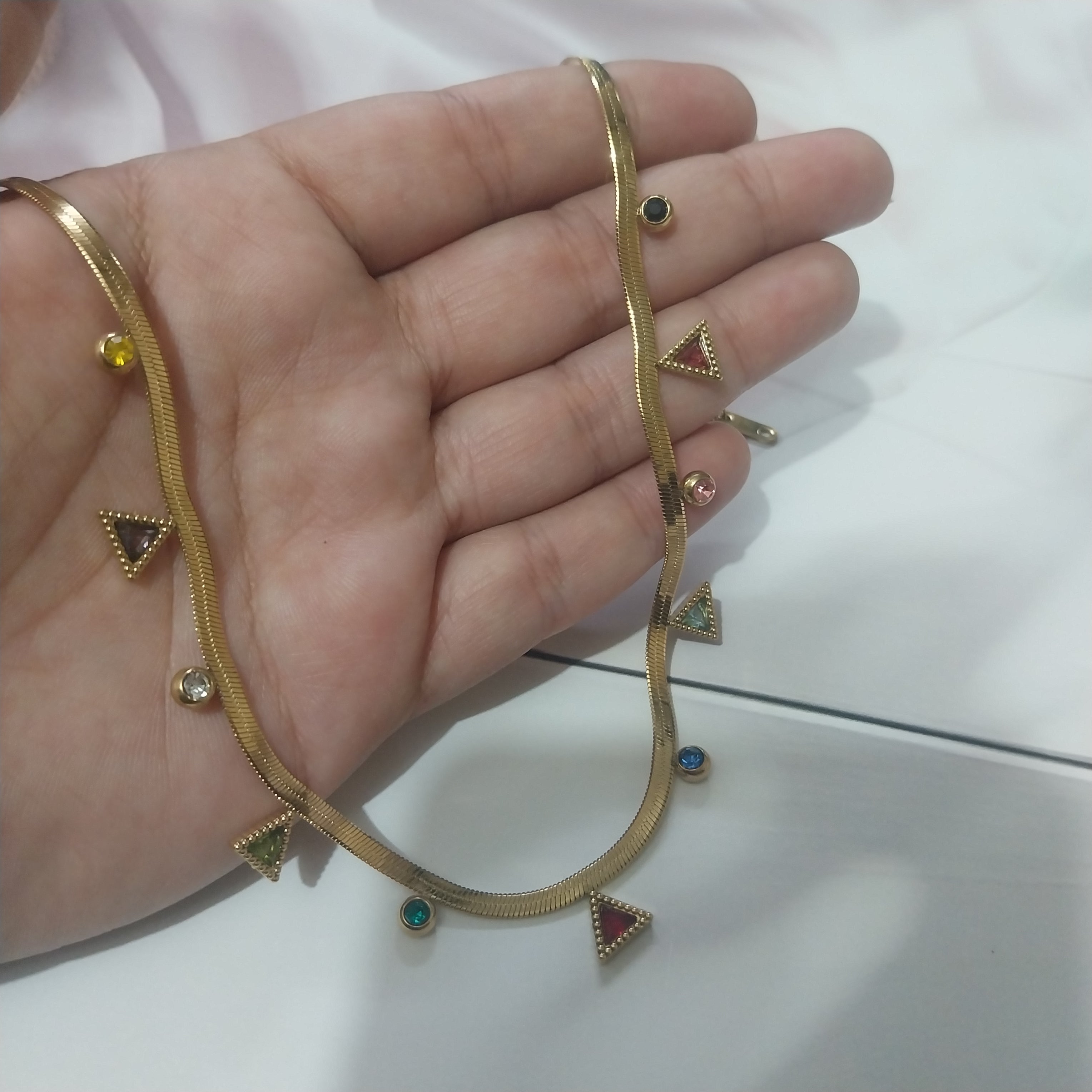 Golden Snake Chain Triangle Necklace