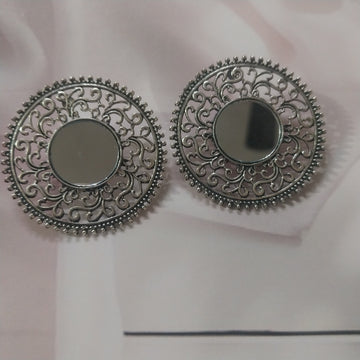 Round Mirror Silver Tops Earings