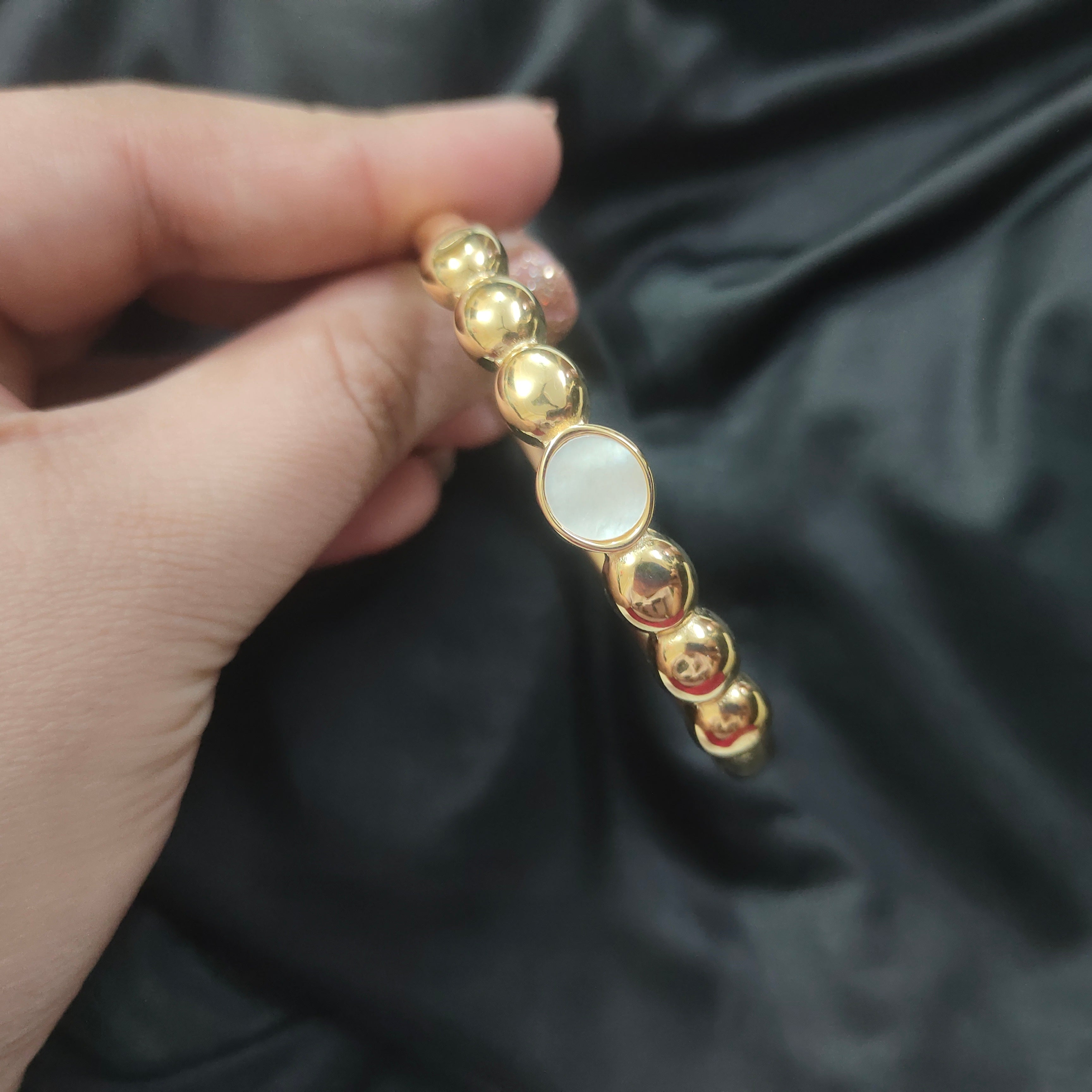 Golden White Ceramic Design Bracelet