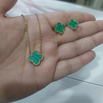 Green Clover Pendant With Earings