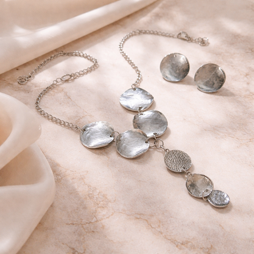 Silver Coin Necklace With Earings