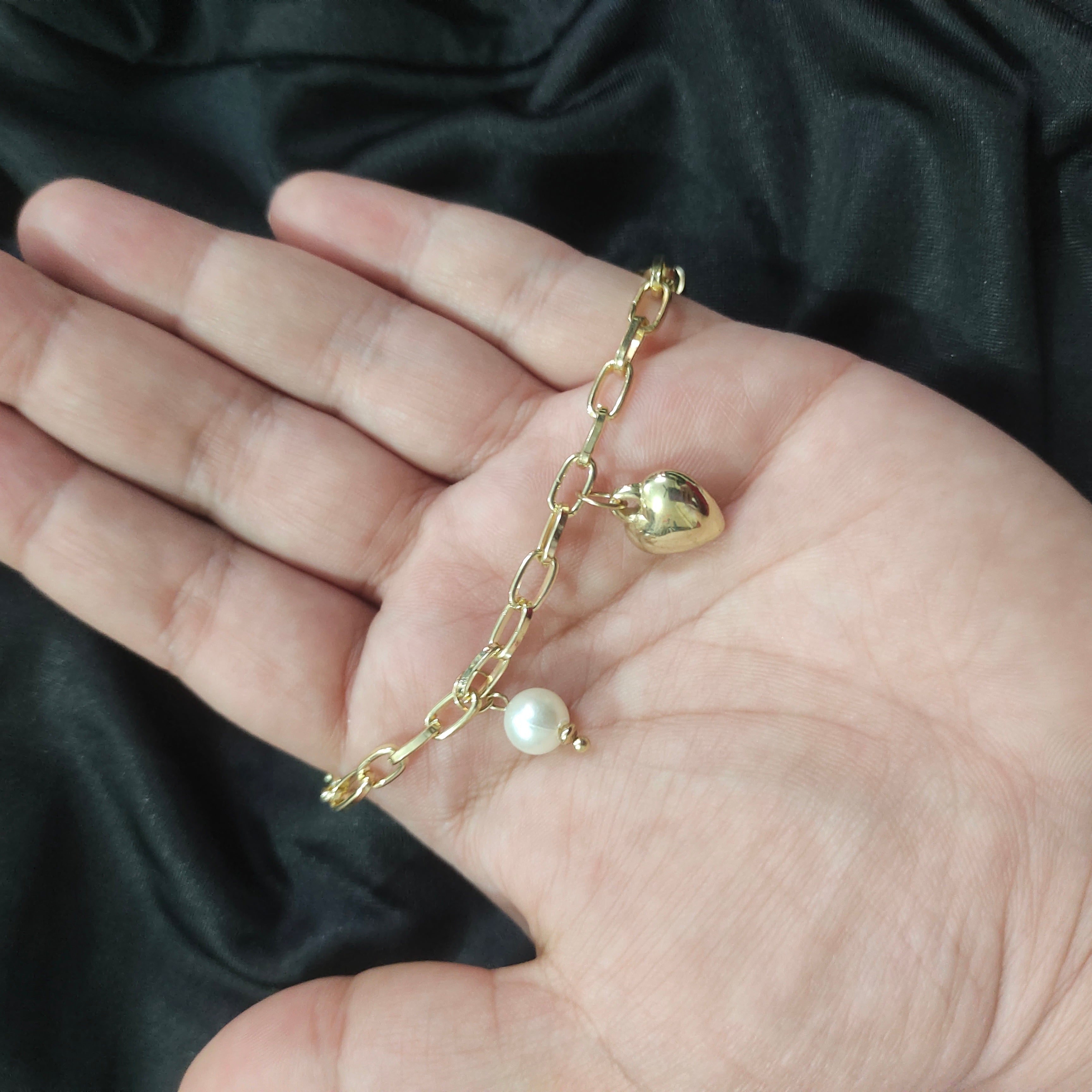 Heart & Pearl Golden Charm Light Weight Bracelet