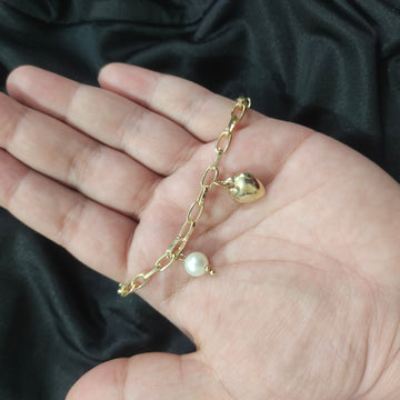 Heart & Pearl Golden Charm Light Weight Bracelet