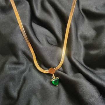 Green Heart Golden Snake Chain Pendant
